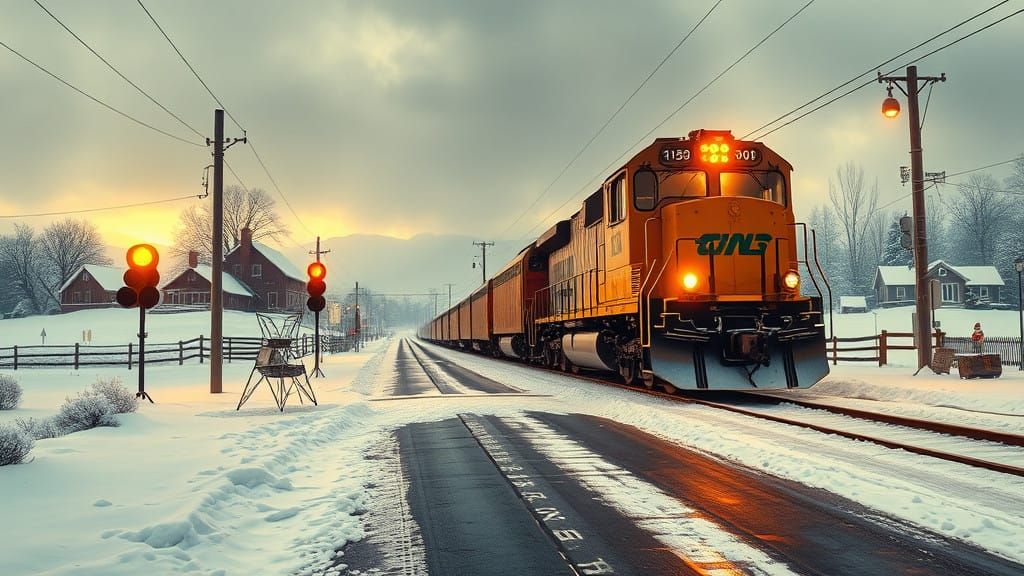Vintage Diesel Locomotive in a Snowy Idyllic Landscape