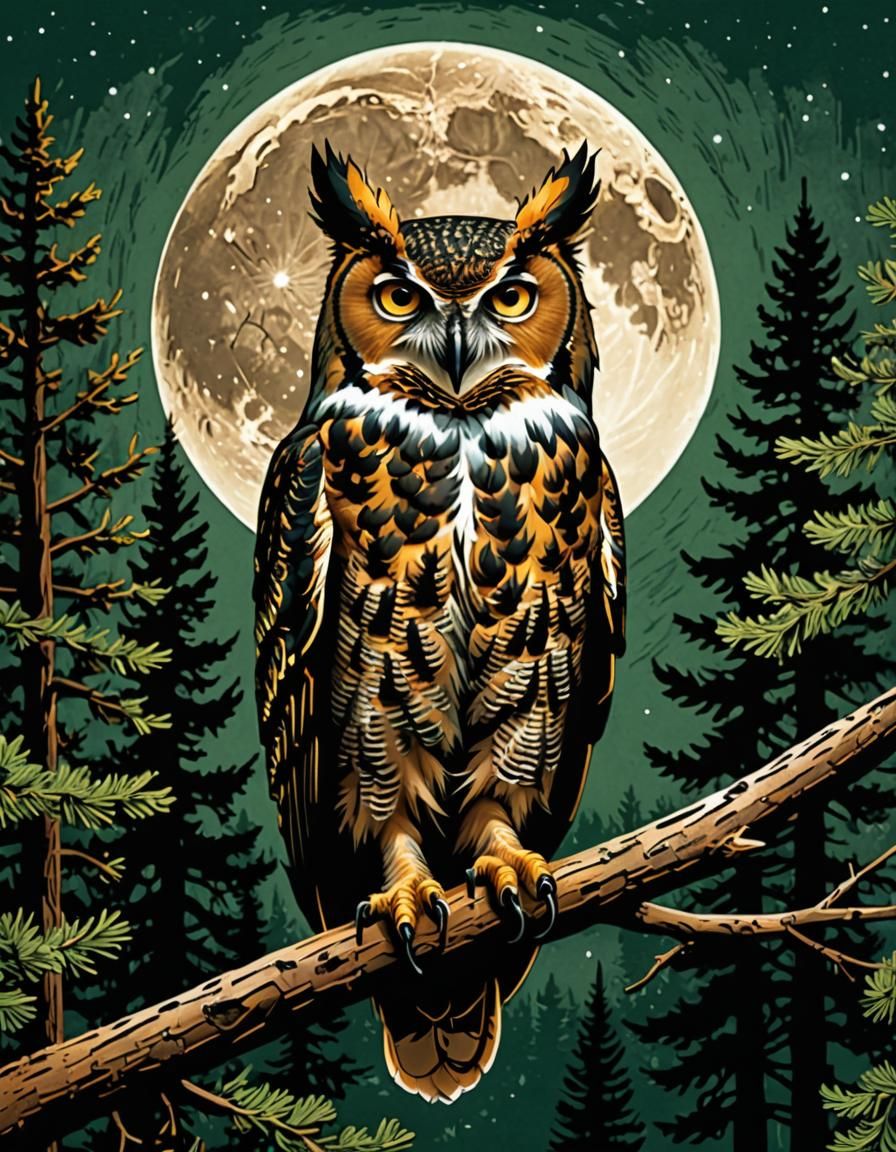 Great Horned Owl in Pop Art Style