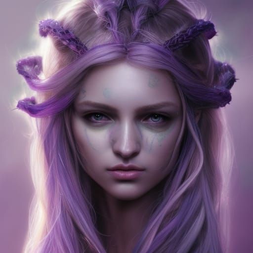 Elven Woman Portrait in Lavender and Violet