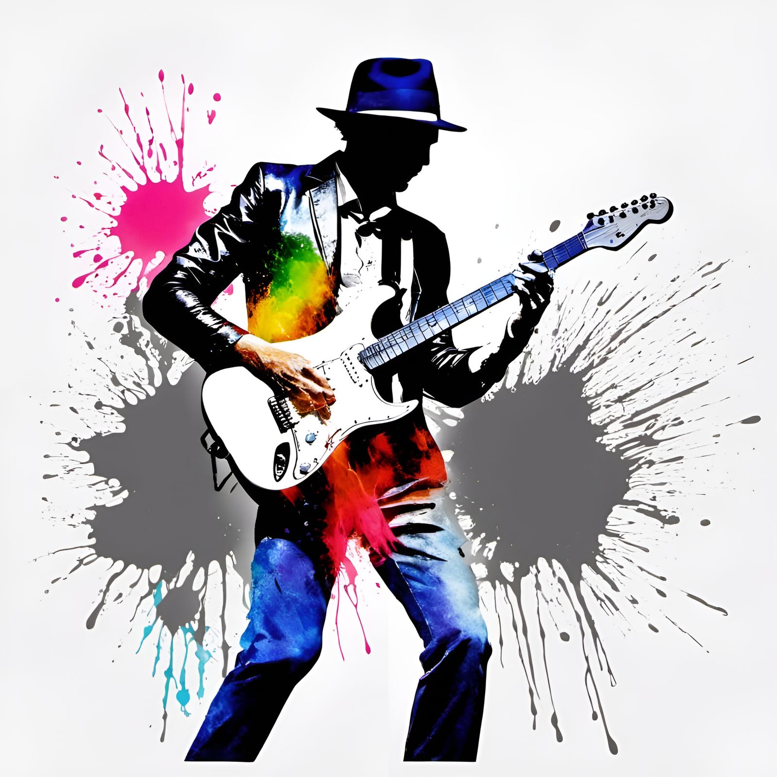 Silhouette of Musician Playing Guitar with Color Splash