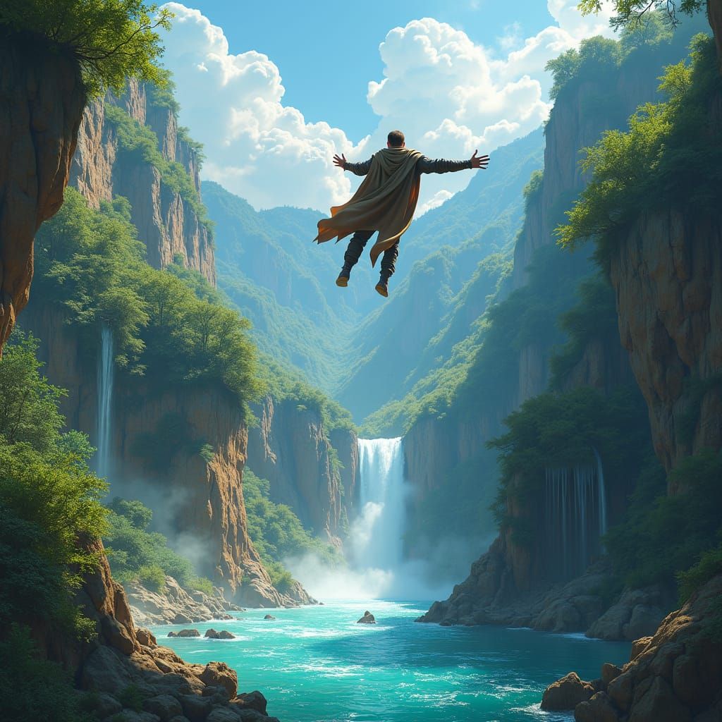 Man Falls From Mountain in Hyper-Realistic Style