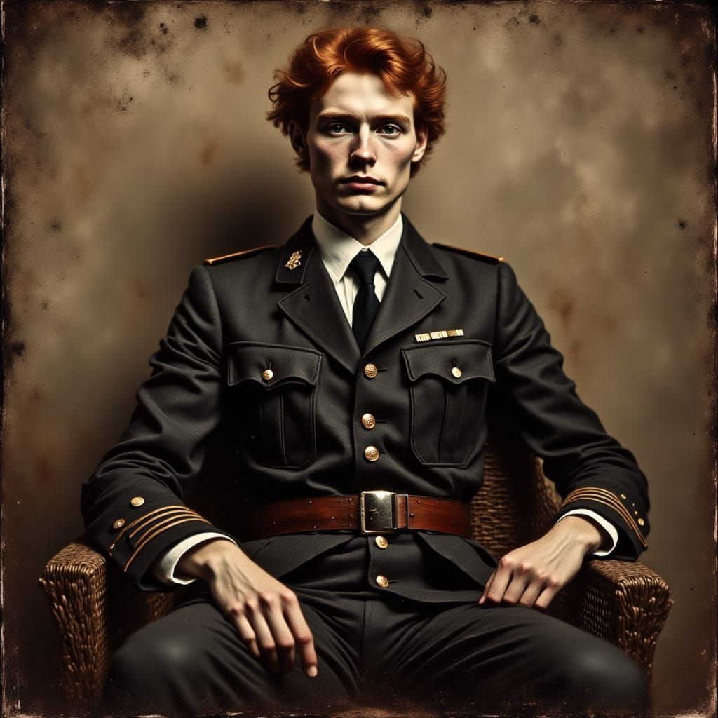 Red-Haired Man in Military Uniform as Impressionist Portrait