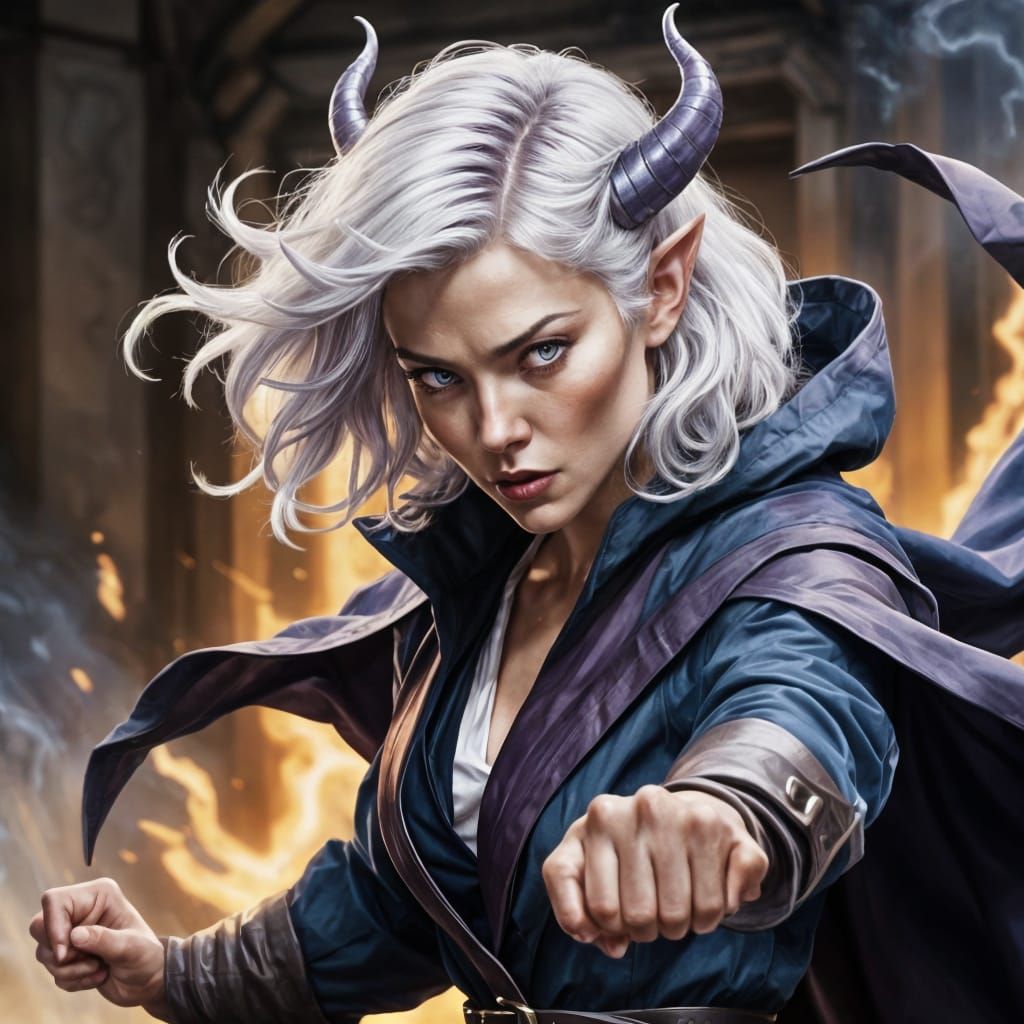 Tiefling Woman Portrait with White Hair