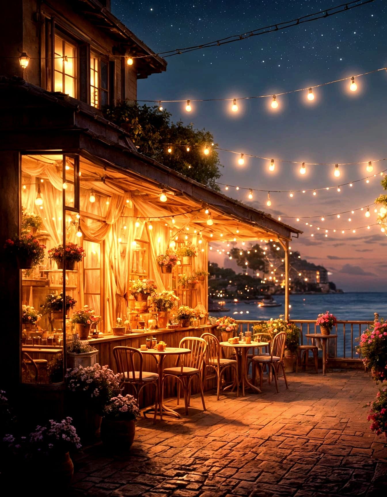 Terrace overlooking the sea, in summer  