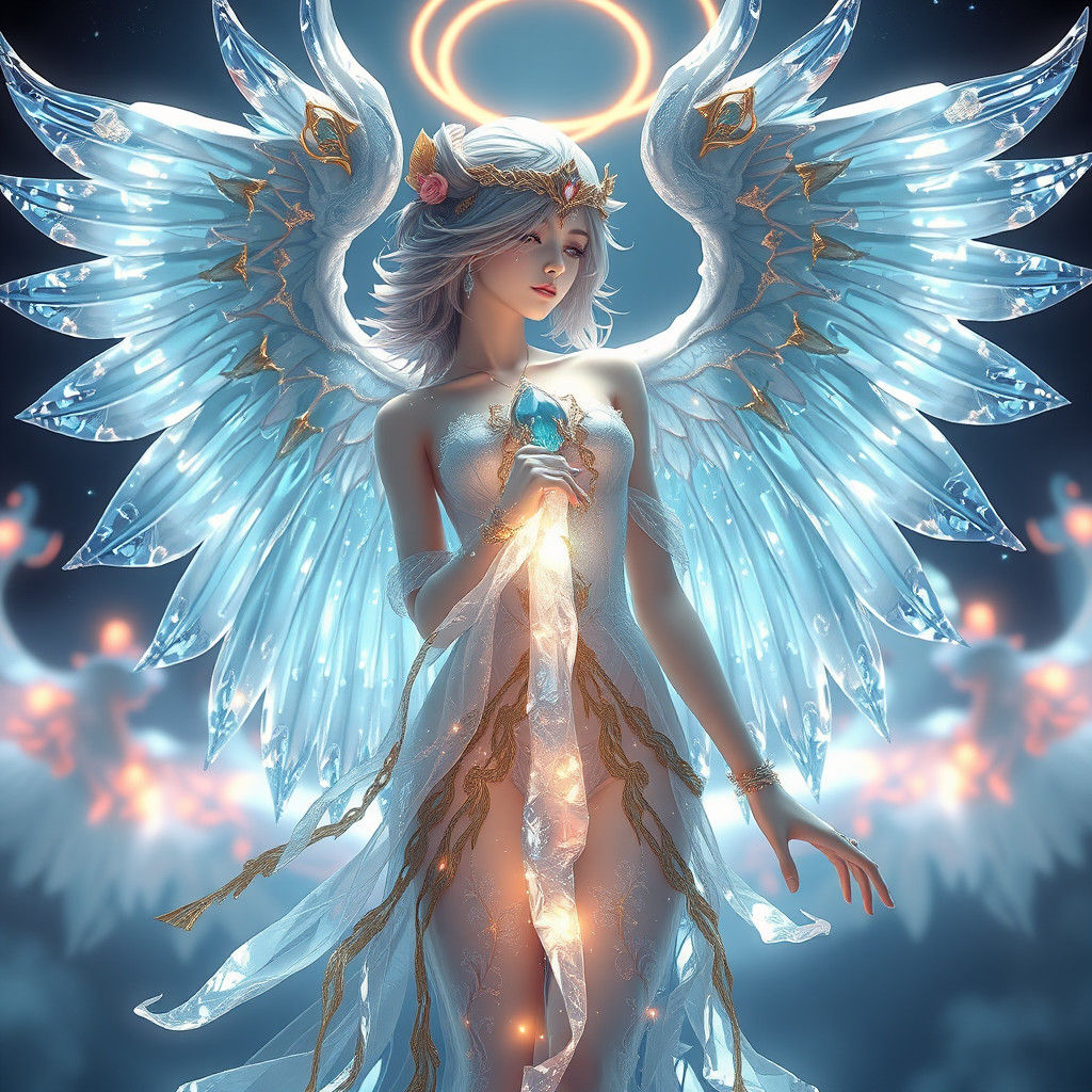 Detailed Crystal Angel in 3D Anime Art