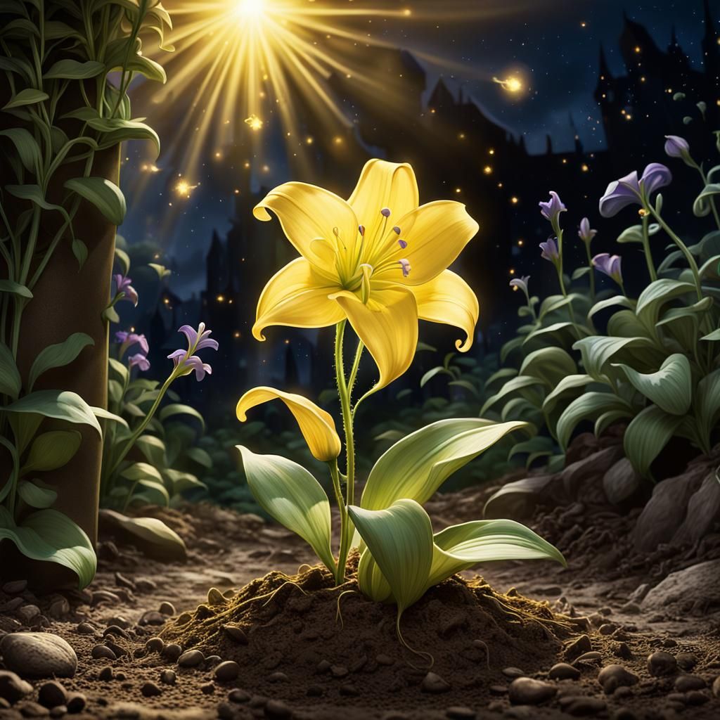 Rare Yellow Golden Campanula Rapunculus Lily-Like Sundrop Tangled Flower (Version 2)