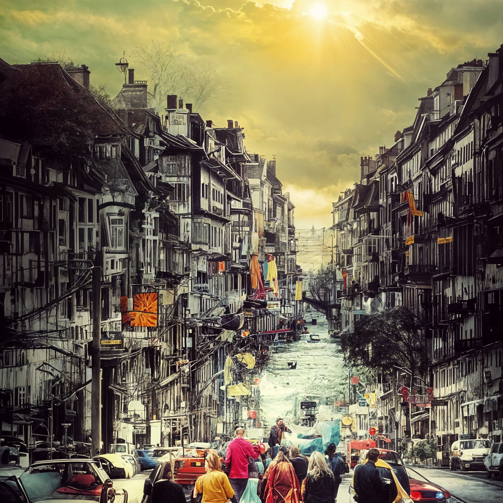 Abstract Dreamscape: Detailed Figures in Surreal Setting