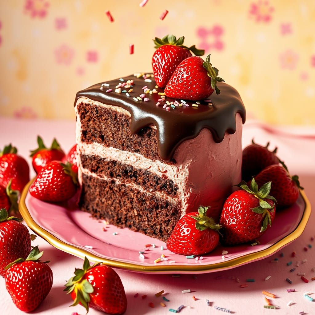 Whimsical Strawberry Cake in Vibrant Colors