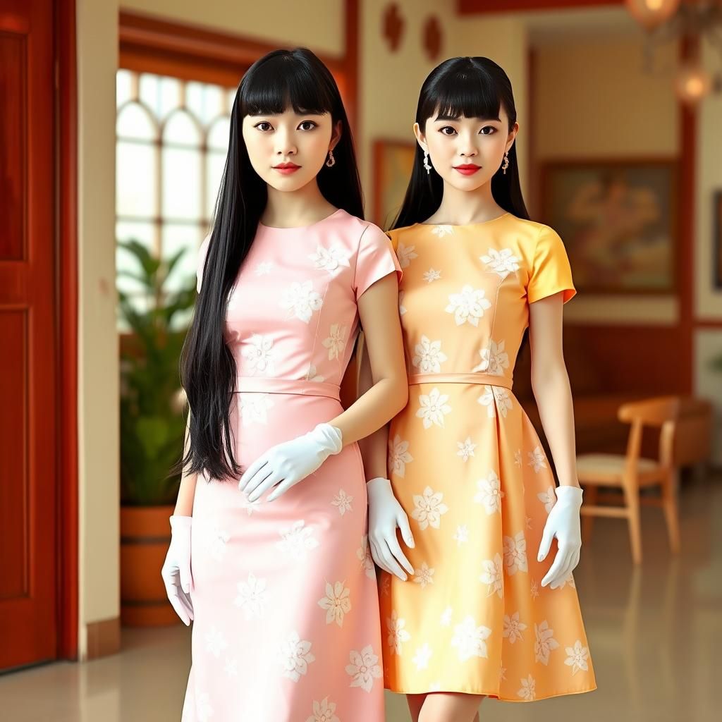 18 year old Vietnamese woman with long black hair with bangs...