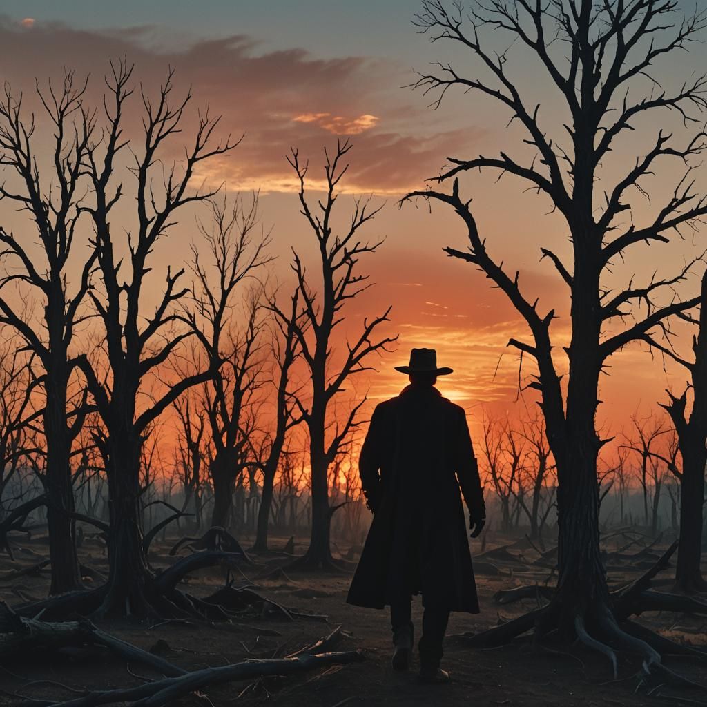 Dramatic Gunslinger Silhouette in Western Style