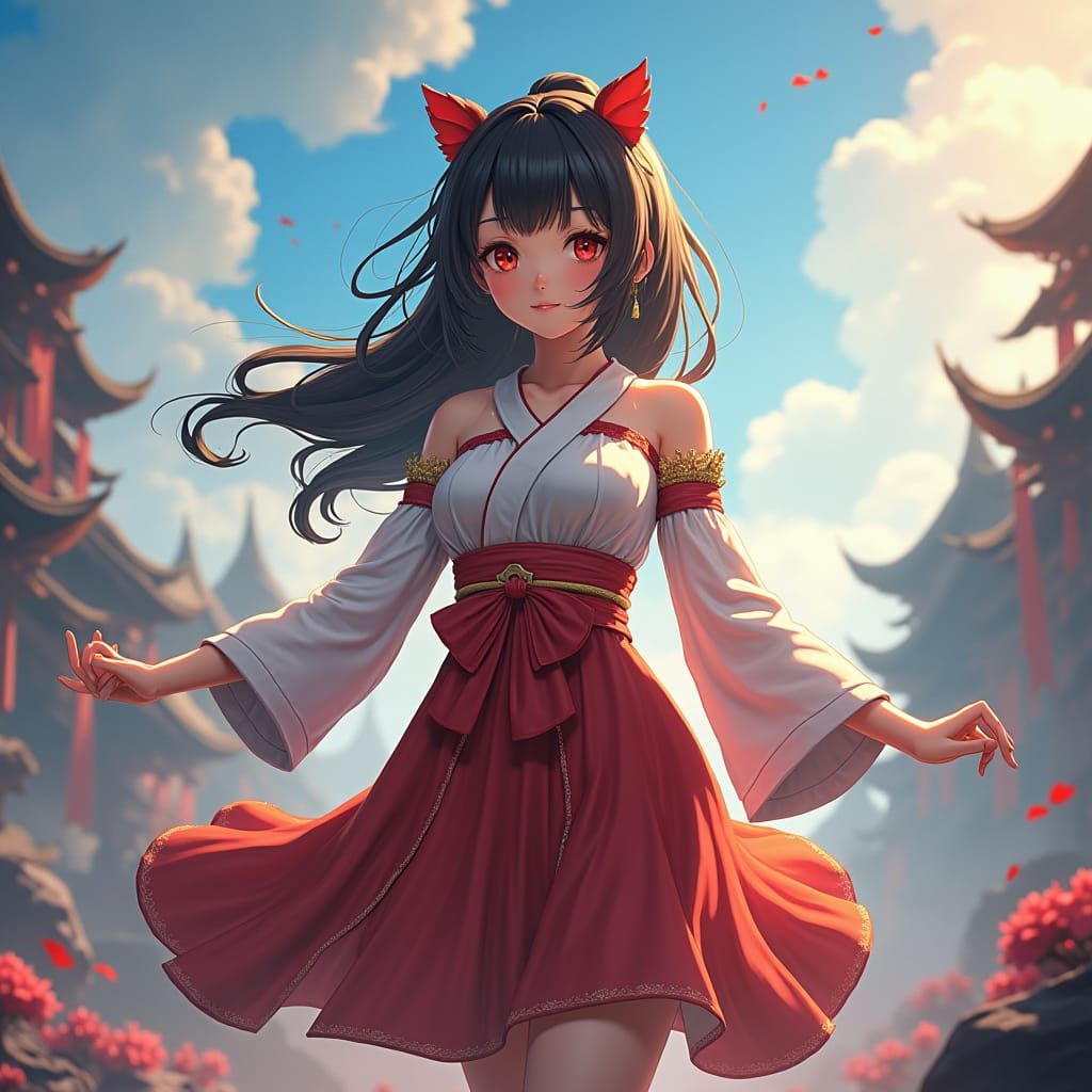 Anime Girl Hero in Fantasy Landscape, Photorealistic Matte P...