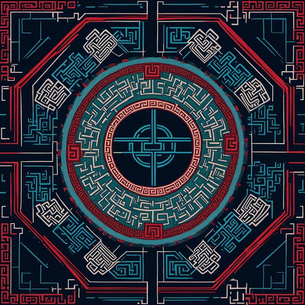 Sleek Shipibo Motif Artwork in Minimalist Style