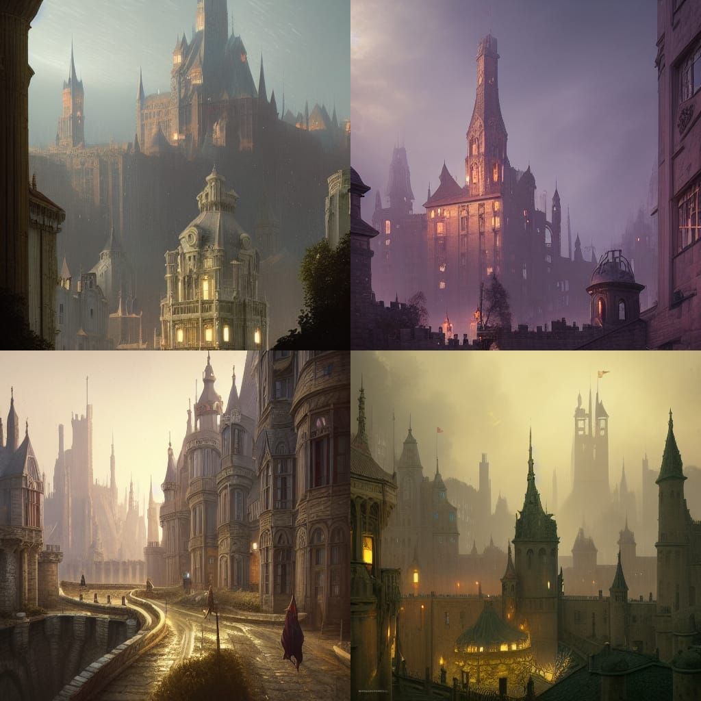 Medieval Castle Meets Modern City, Art Deco Style
