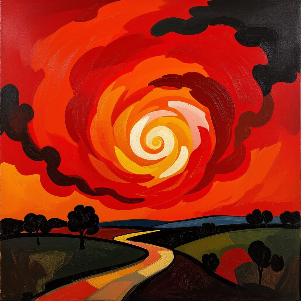 Crimson Light Tempest in Expressionist Style