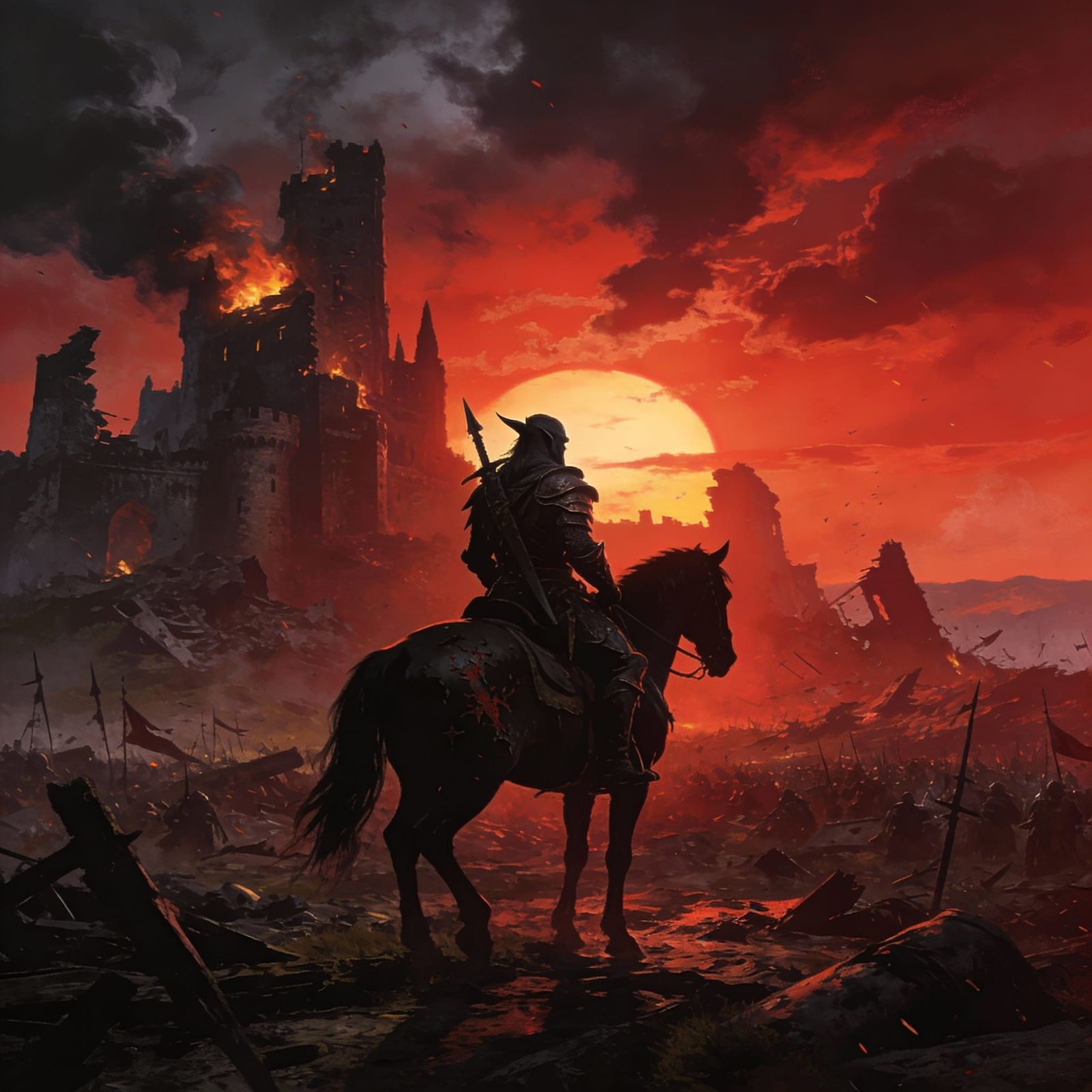 Stoic Half-Orc Ranger at Sunset