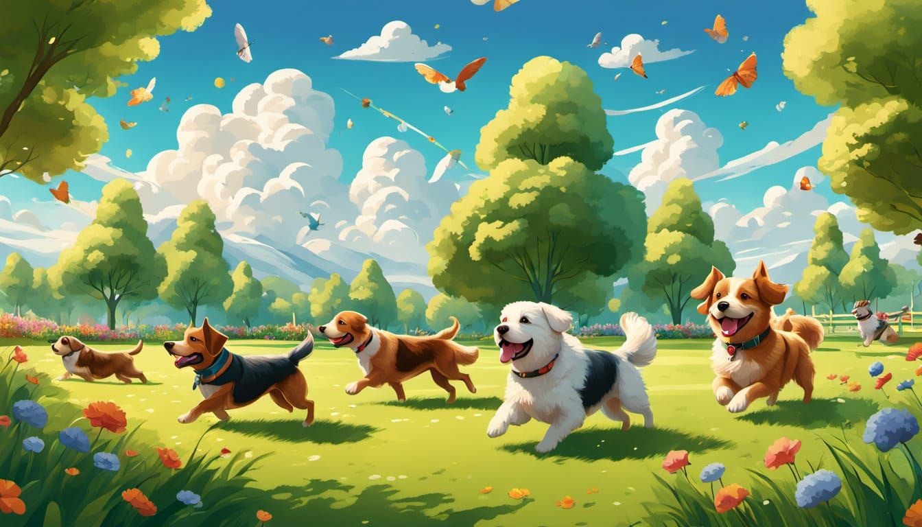 Joyful Canine Gathering in a Sunny Park
