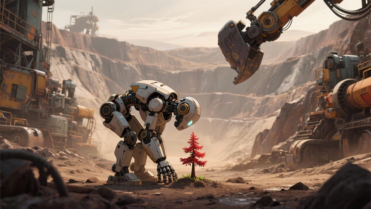 Robot Discovers Life in Barren Mine, 3D Anime Style