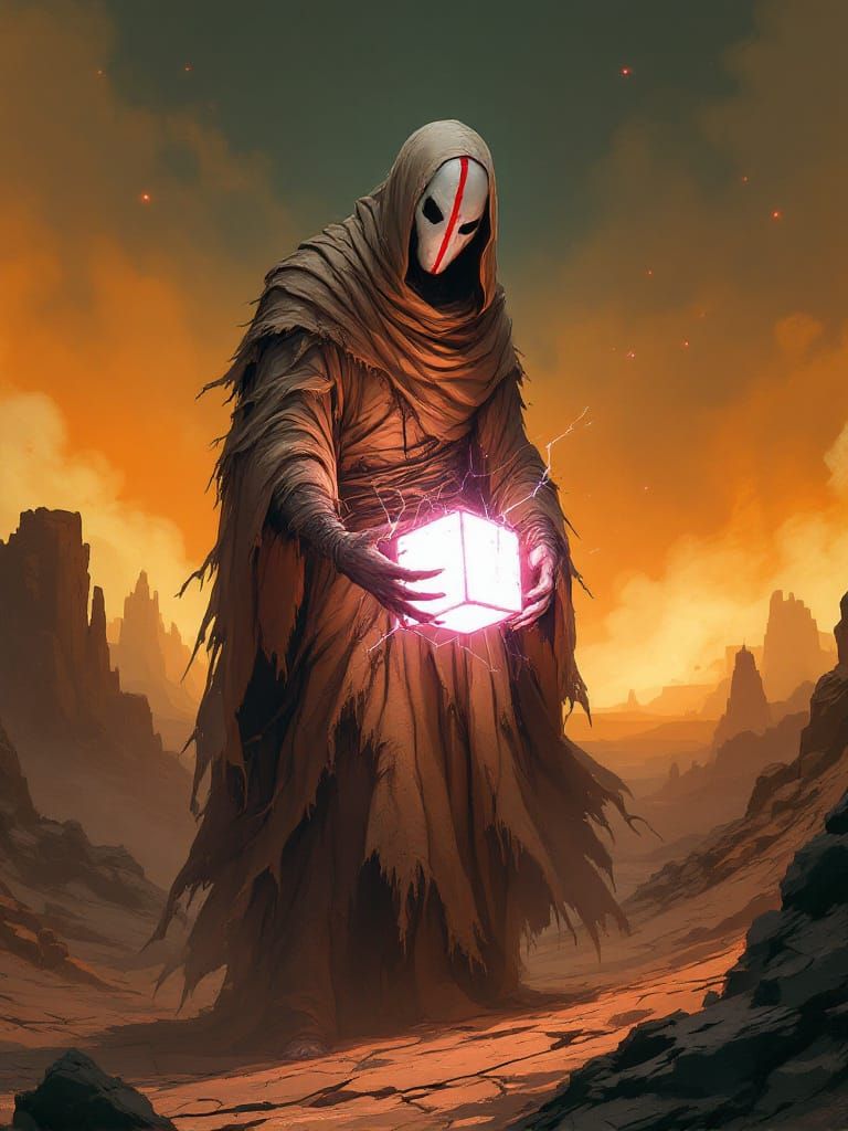 Ethereal Cube in Wasteland: Anime-Inspired Vision