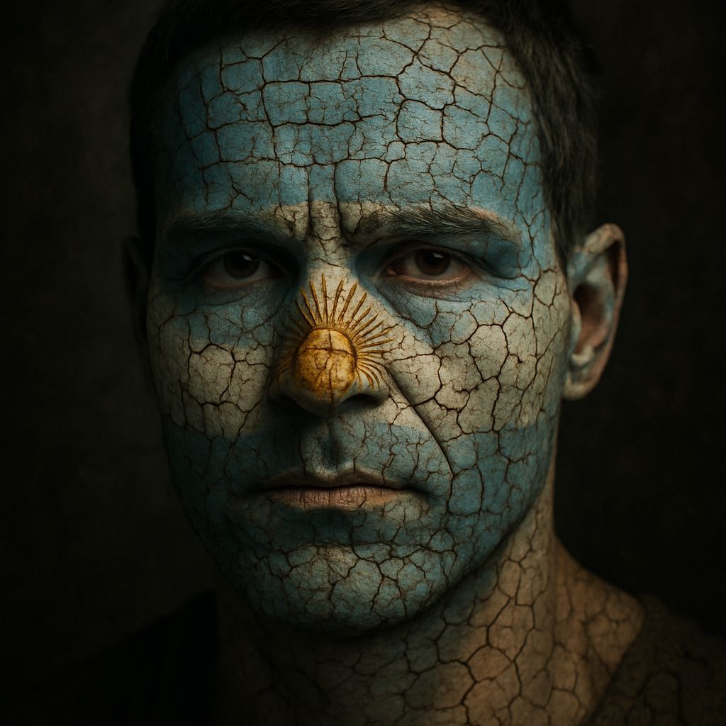 Argentine Flag Face Paint in Cracked Clay Style