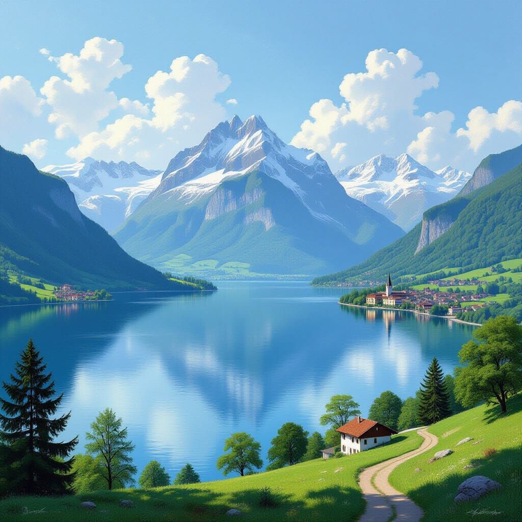 Mount Rigi Landscape in the Style of Bierstadt