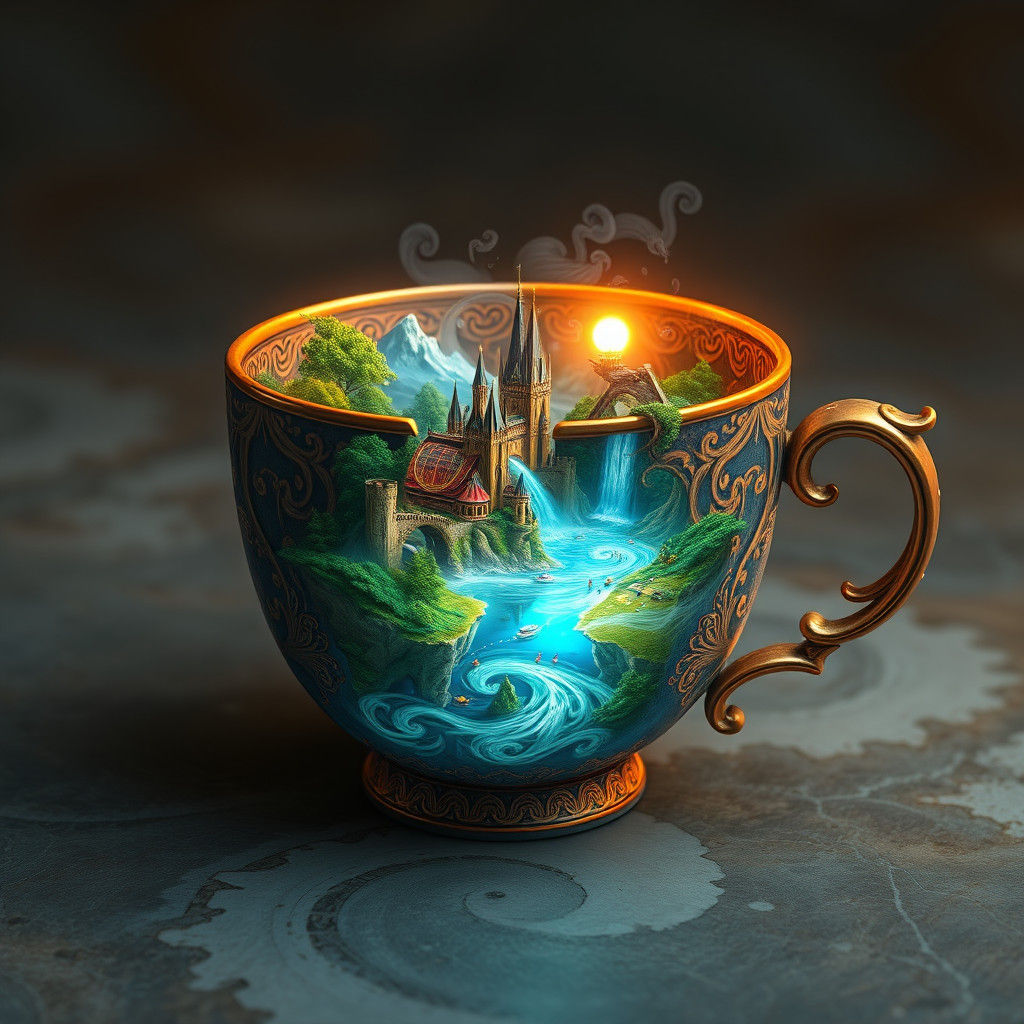 Ornate Cup Overflowing with Miniature World: Matte Painting