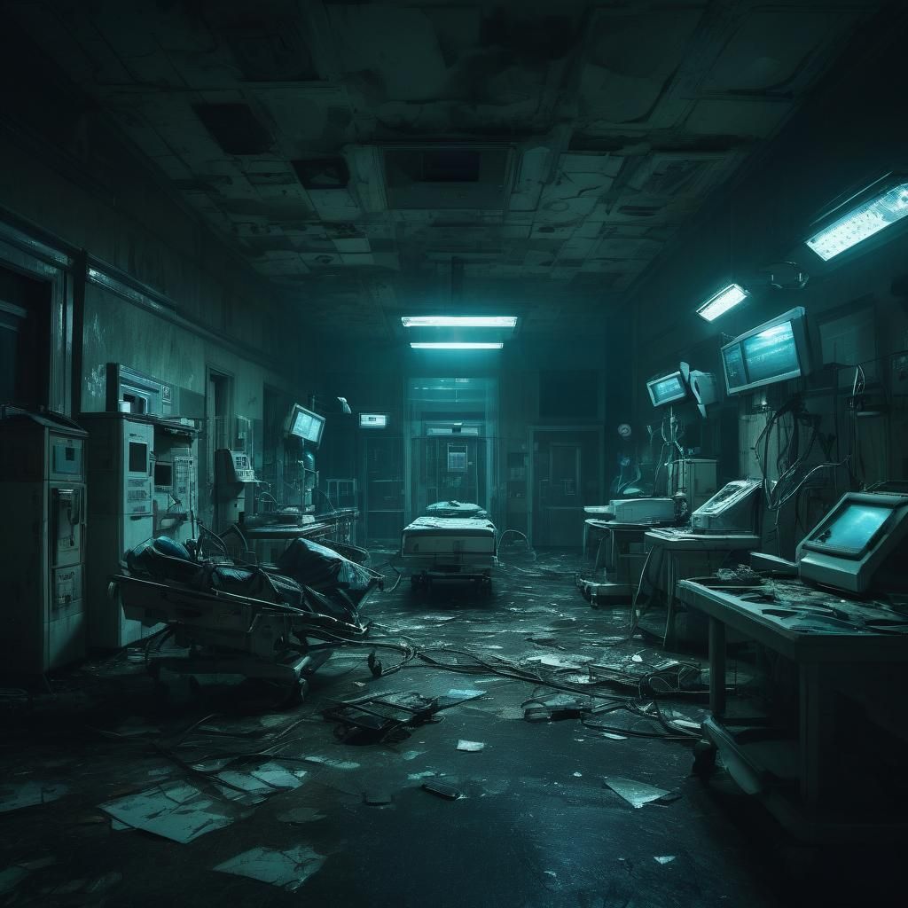 Abandoned Hospital in Cyberpunk Atmosphere