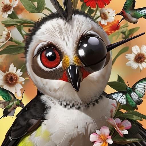 Hummingbird and Insects Sipping Nectar