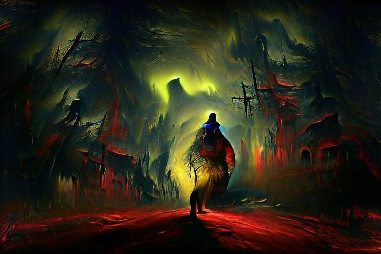 Dark Road: Cyberpunk Horror Landscape