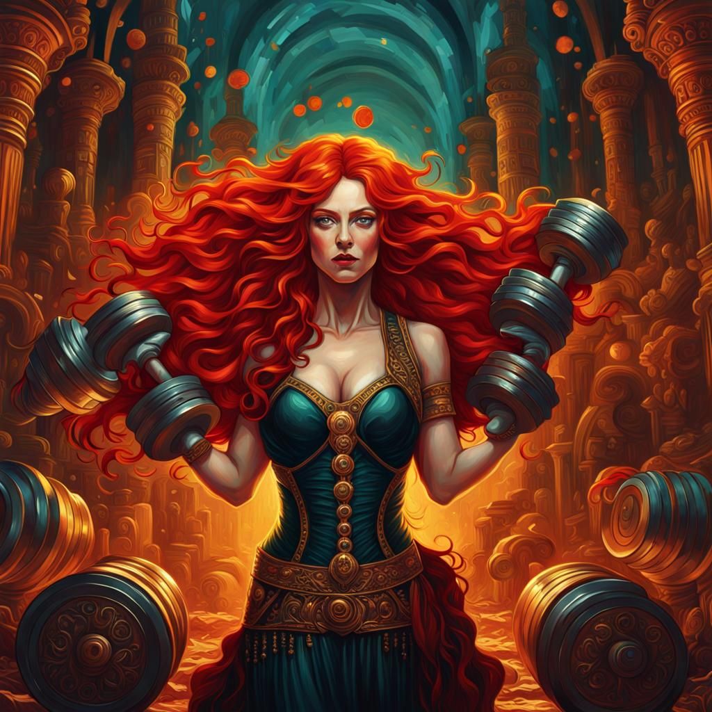 Realistic Woman Lifting Weights in Expressionist Style