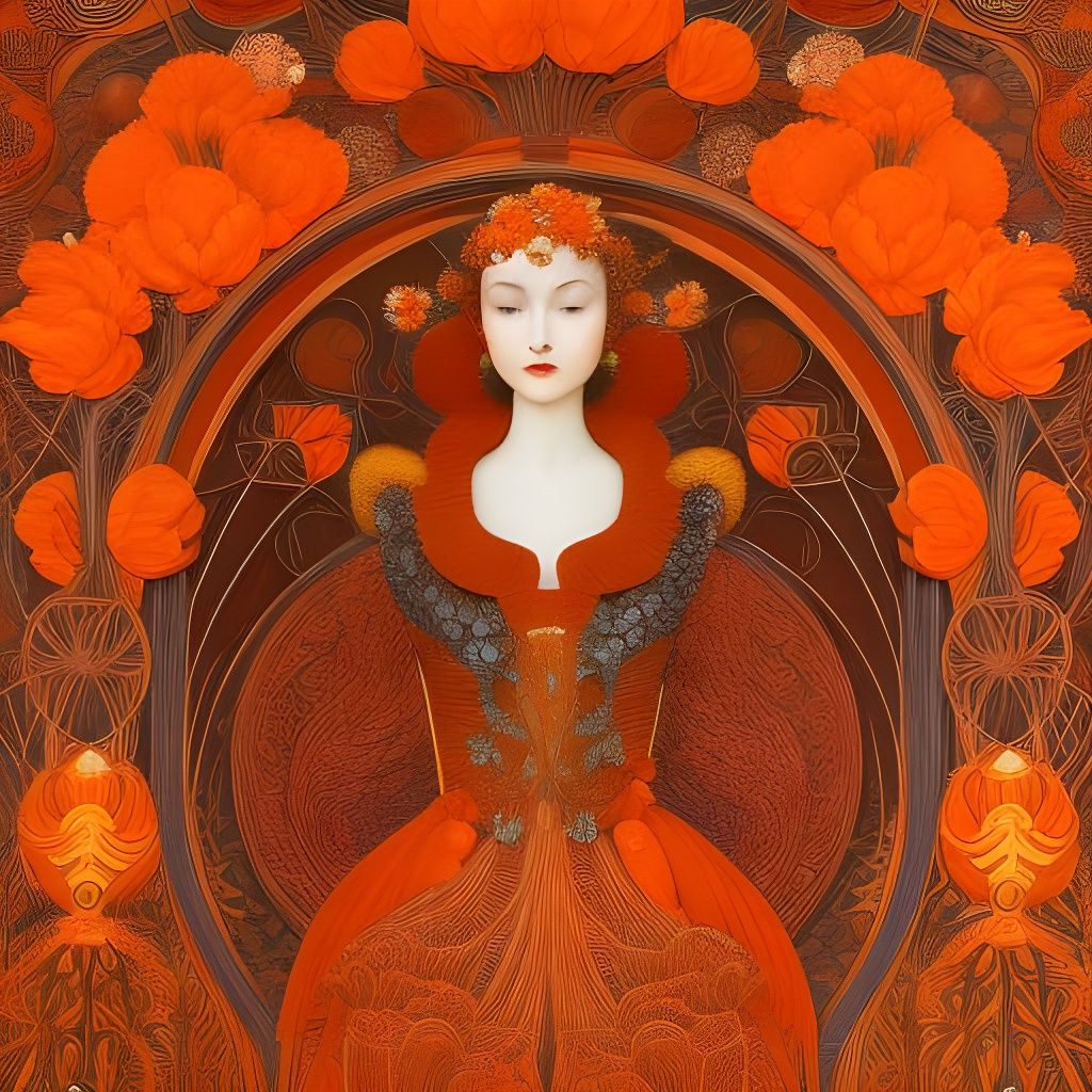 Orange-Haired Girl with Flowers in Art Nouveau Style