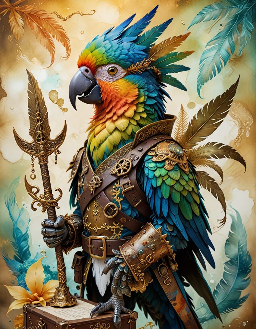 Xenomorph Pirate in Surrealist Alcohol Ink Painting