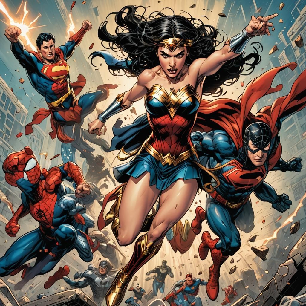 Wonder Woman Leaps: Comic Book Art Style