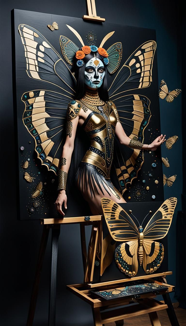 Obsidian Butterfly Goddess in Aztec Regalia