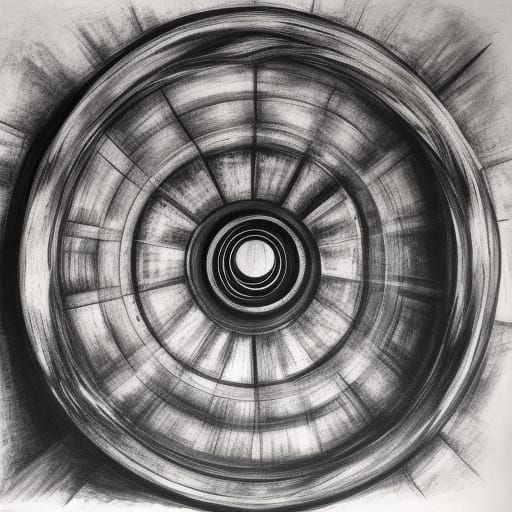 Hyperdetailed Charcoal Drawing of a Ship Wheel