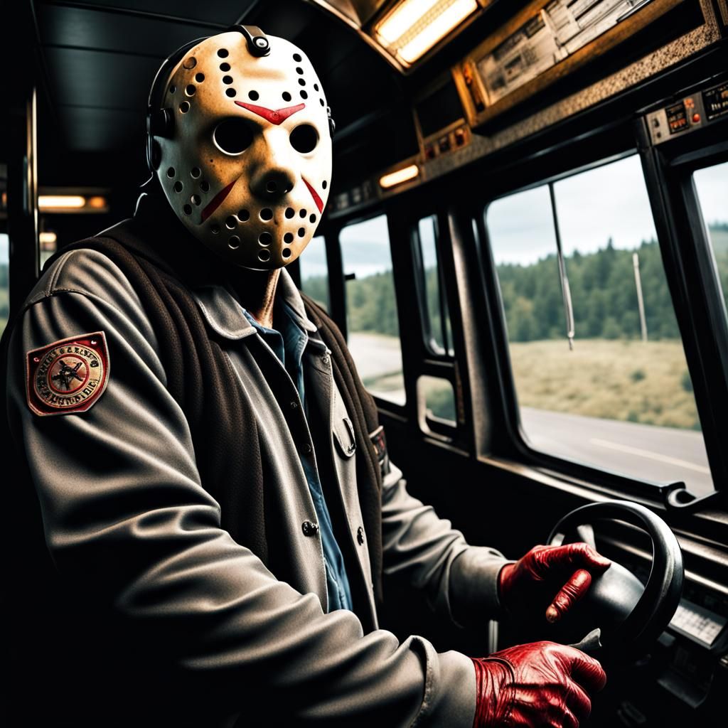 Jason Voorhees as a Bus Driver: Hyperrealistic Rendering