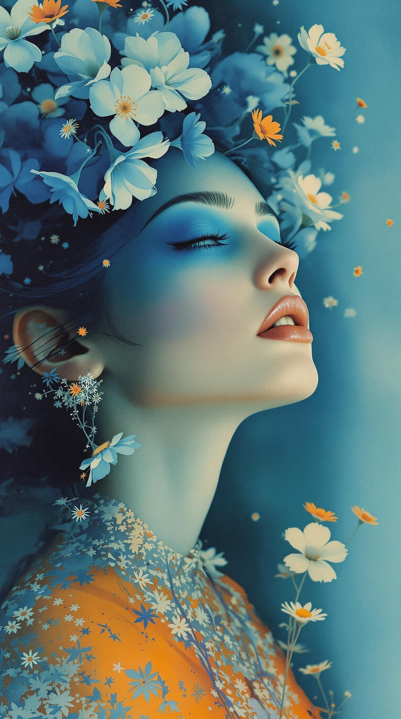 Surreal Portrait in Soft Blue Hues