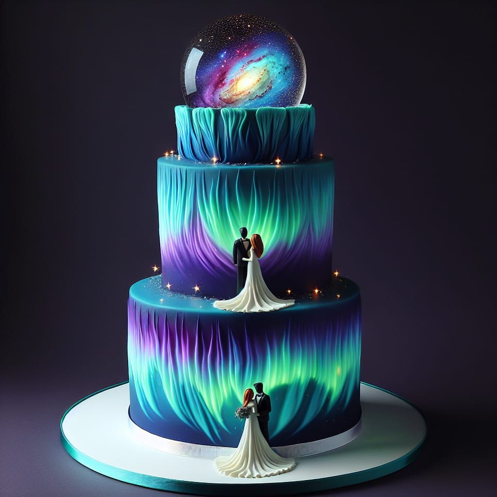 Aurora Borealis Galaxy Wedding Cake Design