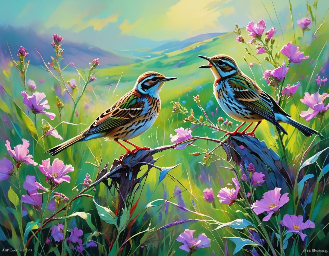 Expressive Skylark Song: Intricate Watercolor and Impasto