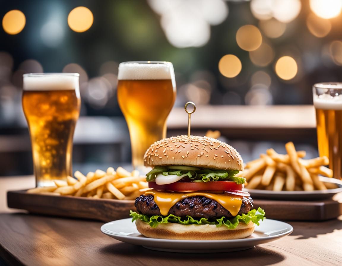 Advertising Style Double Burger and Beer Photo