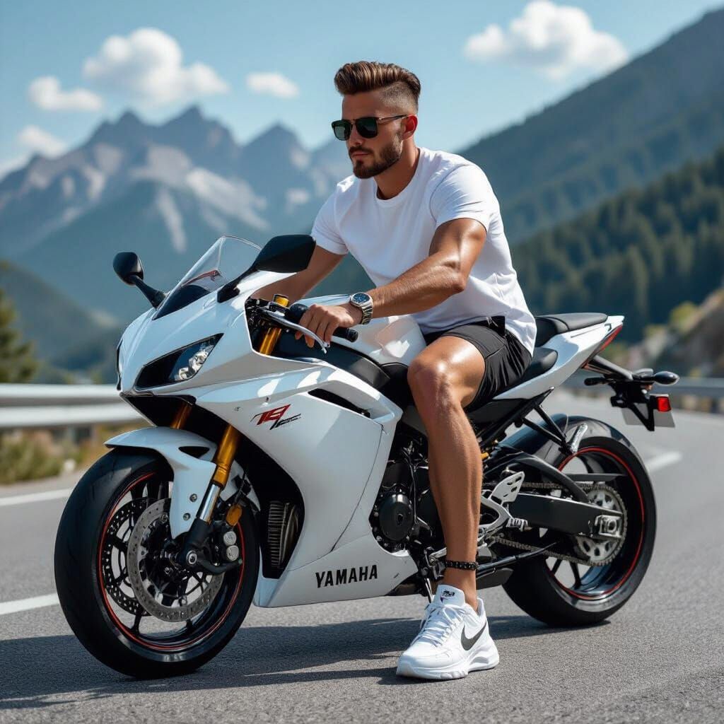 Athletic Man on Motorcycle in Photorealistic 3D Render