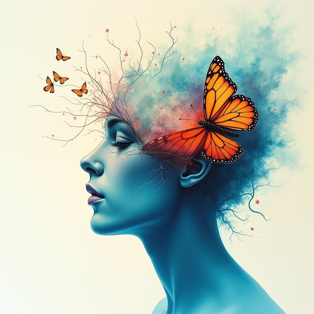 Surreal Butterfly Emerges in Watercolor Dreamscape
