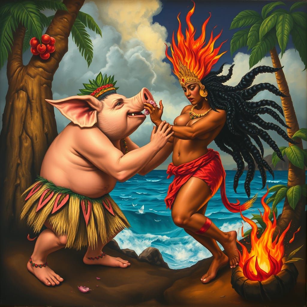 Hawaiian Trickster and Goddess in Passionate Confrontation