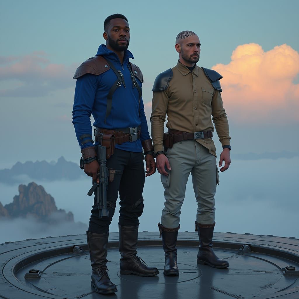 Futuristic Figures on Landing Bay in Photorealistic Style