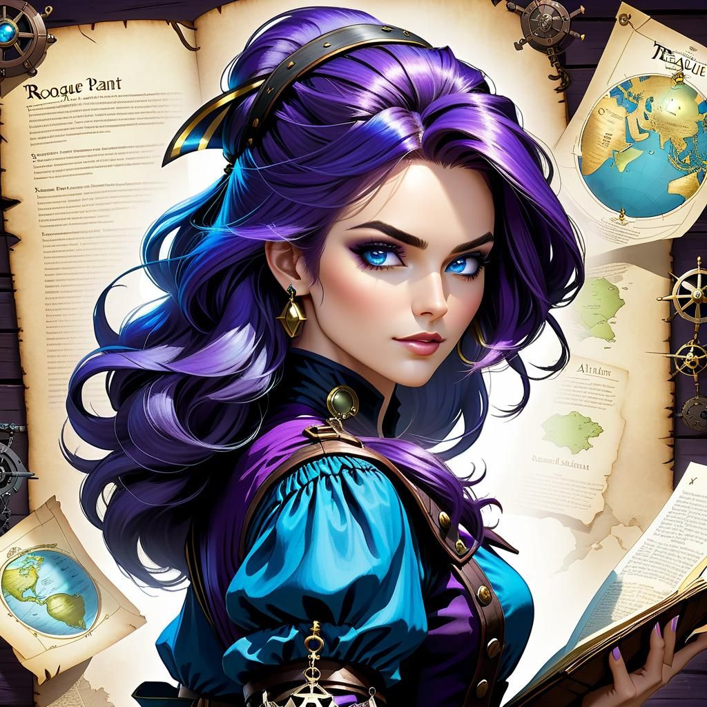 Steampunk Pirate Rogue with Map in Watercolor Style