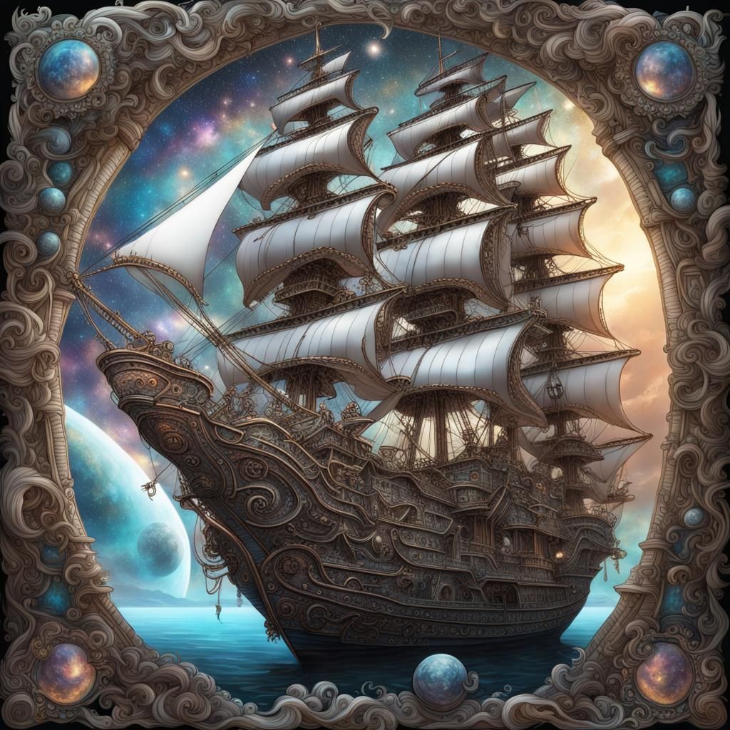 Cosmic Crystal Pirate Ship: Ultraornate and Mystical
