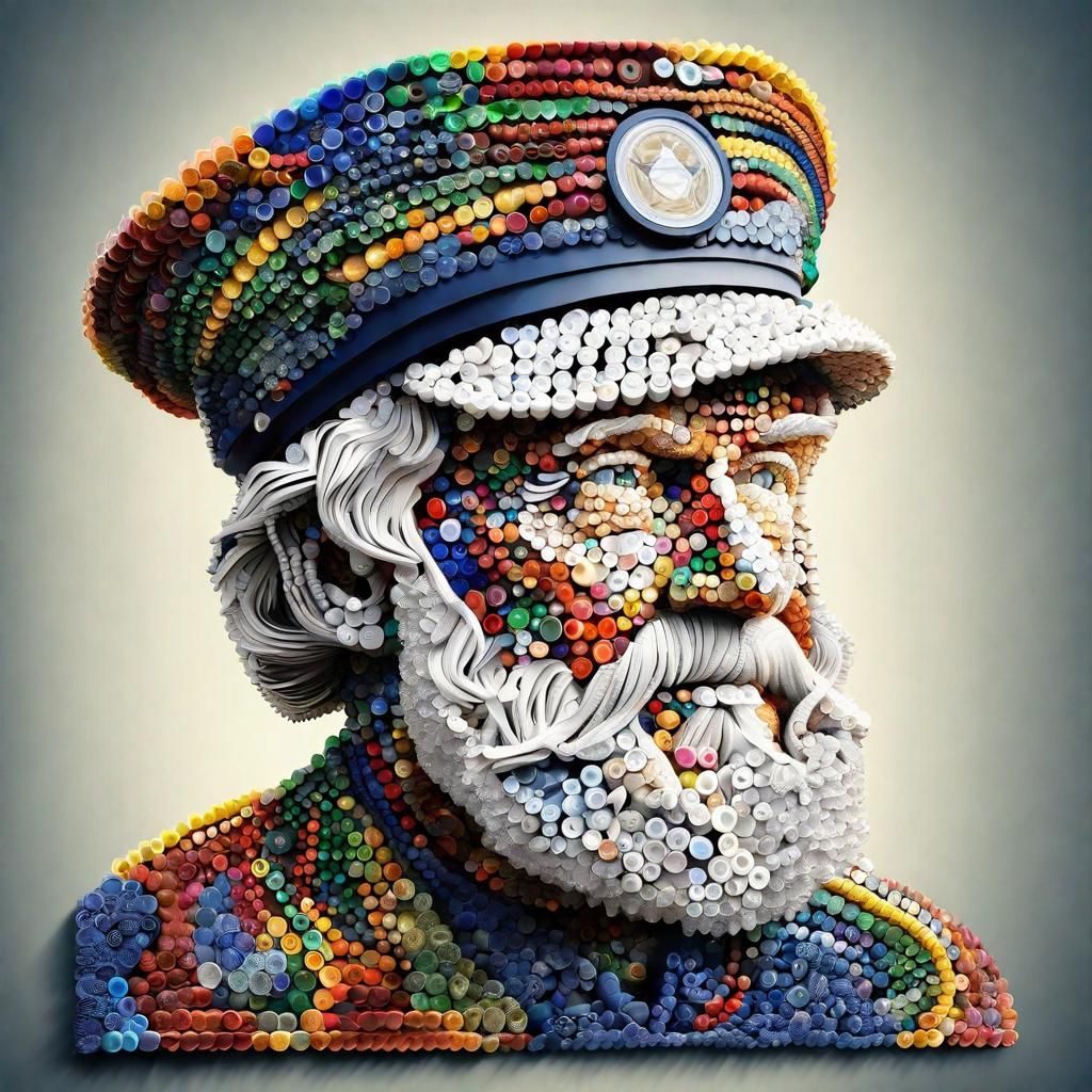 Bottle Cap Sailor Sculpture in Abstract Style