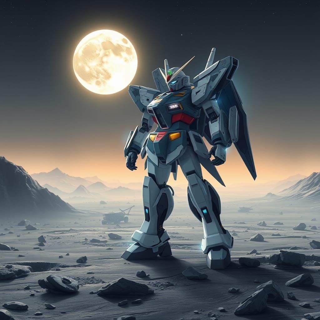 Stargazer Gundam on Lunar Battlefield in 3D Anime Style
