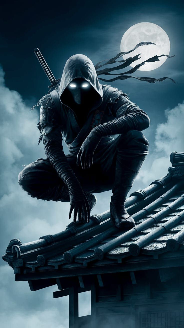 Mysterious Ninja Under Full Moon Illumination
