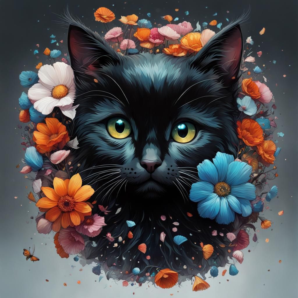 Cute Kitten with Dazzling Eyes: Digital Art