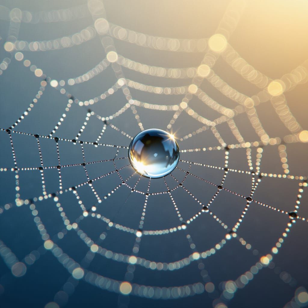 Hyperrealistic Dewdrop on Spiderweb Macro Photograph